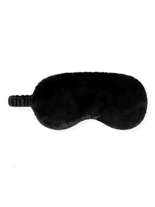 Black plush heated eye mask with adjustable strap