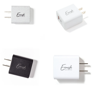 Ultra fast charging cube wall plug adapter, shown in white, black, and leopard designs.