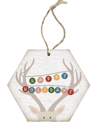 Happy Holidays Wood Hexagon Ornament - 10 options!