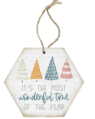 Happy Holidays Wood Hexagon Ornament - 10 options!