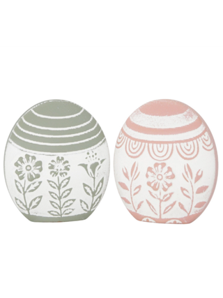 Floral Egg Whitewashed Wood Decor - 2 piece set!