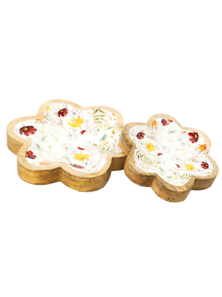 Pretty Florals Wood Bowl Decor Set