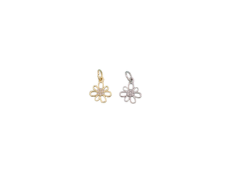 Forget-me-not flower charm pendant in gold and silver, loop for attachment