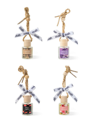 Set of hanging scent diffusers with Vanilla, Lavender, Date Night, Sweet Escape bottles