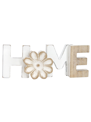 Wood shelf sitter HOME letters with daisy flower detail