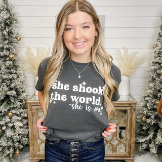 Shook the World Cotton Short Sleeve Charcoal Graphic Tee Shirt