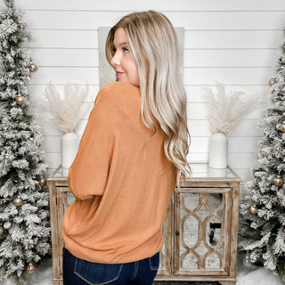 Take a Peek Knit Dolman Sleeve Toffee Top