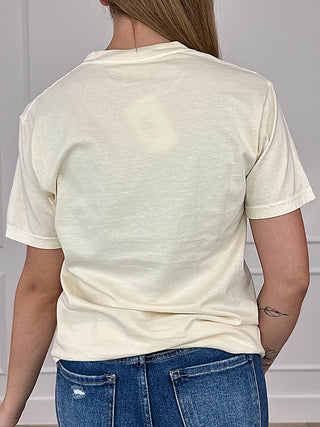 Cream short-sleeve cotton tee back view with plain unprinted rear panel