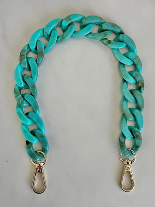Turquoise acrylic bag chain strap with gold clasp ends