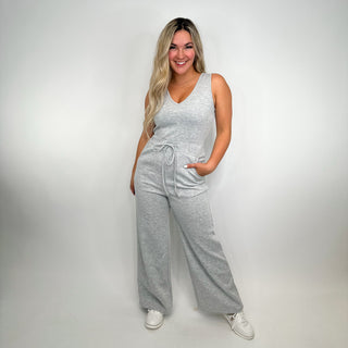 White Birch You're the Best Rayon Blend Grey Jumpsuit