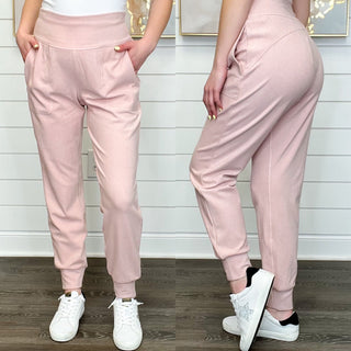 Better Than Words High Rise Ribbed Pink Avery Mae Joggers