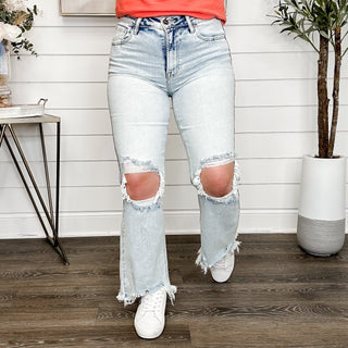 Risen Kristi Distressed High Rise Straight Leg Cropped Light Acid Wash Blue Jeans