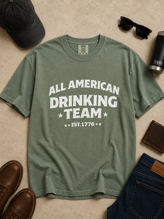 All American Drinking Team Cotton Short Sleeve Avery Mae Graphic Tee Shirt - Multiple Colors (Comfort Colors)