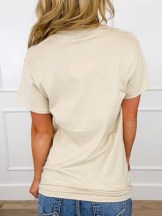 Sand cotton short-sleeve T-shirt with crew neck, plain back