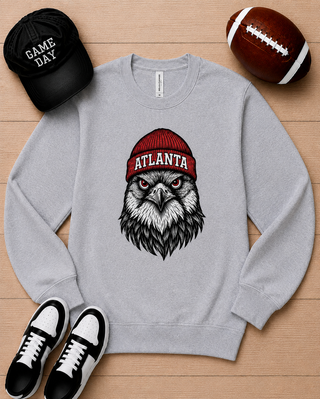 Grey long-sleeve graphic crewneck sweatshirt with Atlanta eagle logo