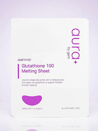 Glutathione 100 melting sheet package, Amethyst design on white pouch