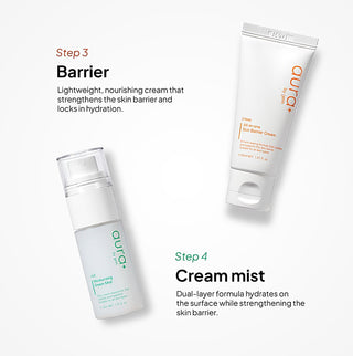 Travel skincare kit: barrier cream tube and cream mist bottle, Steps 3–4