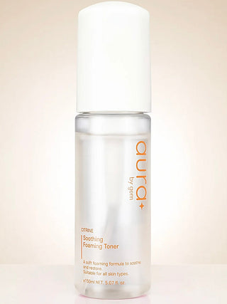 Soothing foaming toner bottle with white pump cap, clear liquid, 150 mL