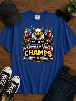 Back to Back Champs Cotton Short Sleeve Blue Avery Mae Graphic Tee Shirt (Comfort Colors)