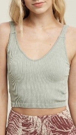 Padded ribbed V-neck tank top, pale blue