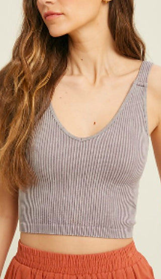 Padded ribbed V-neck tank top, periwinkle blue