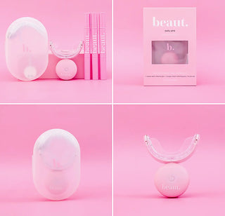 Beaut. whitening kit box with clear mouthpiece and round pink device