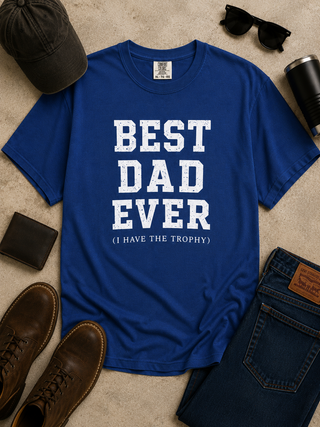 Best Dad Ever Cotton Short Sleeve Blue Avery Mae Graphic Tee Shirt (Comfort Colors)