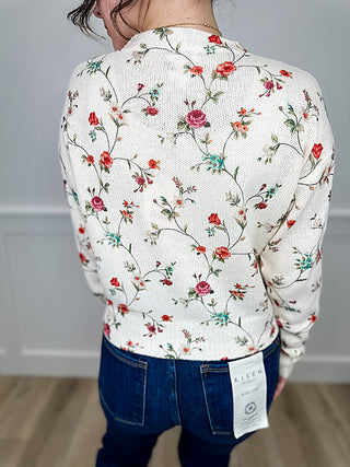 Bibi Blooming Petal Knit Long Sleeve Ivory Mom Cropped Sweater Top (view 2) | Avery Mae Boutique