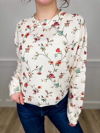 Bibi Blooming Petal Knit Long Sleeve Ivory Mom Cropped Sweater Top | Avery Mae Boutique
