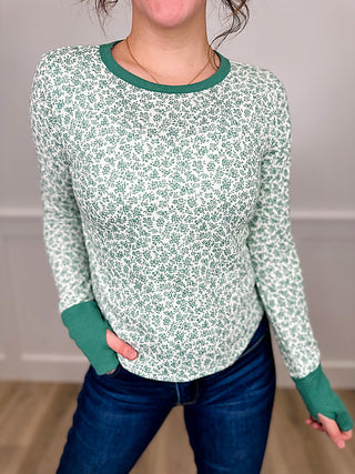 Bibi Happy Hues Cotton Blend Long Sleeve Floral Mom Cropped Top (view 2) | Avery Mae Boutique