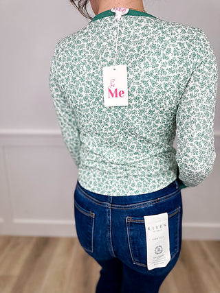 Bibi Happy Hues Cotton Blend Long Sleeve Floral Mom Cropped Top (view 3) | Avery Mae Boutique