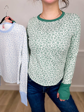 Bibi Happy Hues Cotton Blend Long Sleeve Floral Mom Cropped Top | Avery Mae Boutique
