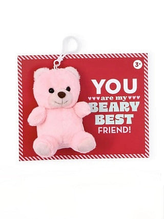 Pink teddy bear greeting card with red text "YOU ARE MY BEARY BEST FRIEND"
