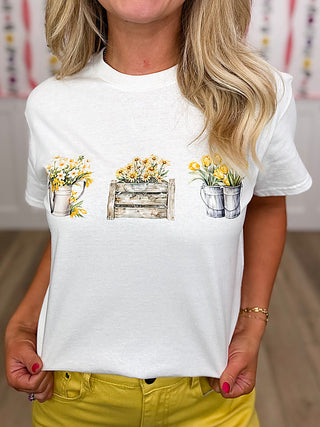 Bouquet of Sunshine Cotton Short Sleeve White Avery Mae Graphic Tee Shirt (Gildan) | Avery Mae Boutique