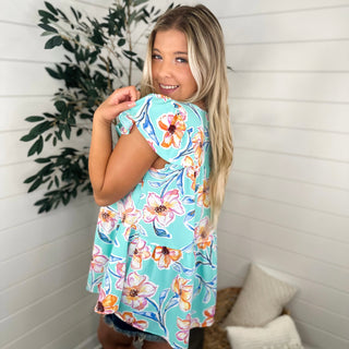 Floral Passion Short Sleeve Aqua Avery Mae Top