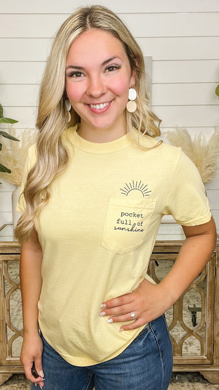 Pocket Full of Sunshine Cotton Short Sleeve Yellow Avery Mae Graphic Tee Shirt