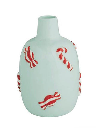 Seafoam dolomite vase with red peppermint and candy-cane swirls