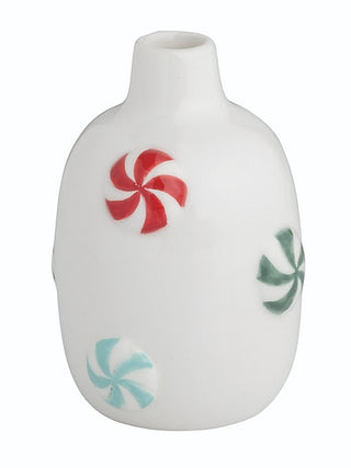 White dolomite vase with red peppermint and light blue bow designs