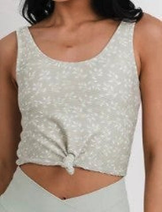 Light silver-gray knotted swim tank top with center knot hem