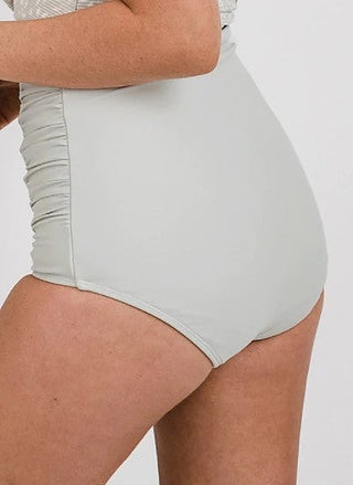 Women’s ultra high-rise ruched swim bottoms in light gray/white