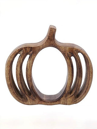 Carved wood decorative ring holder with oval center and curved cutouts