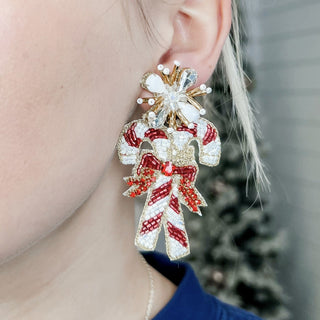 Bunches Of Holly Candy Cane Drop Earrings