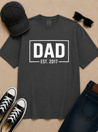 Established Dad Custom Year Cotton Short Sleeve Charcoal Avery Mae Graphic Tee Shirt - Multiple Options (Comfort Colors)