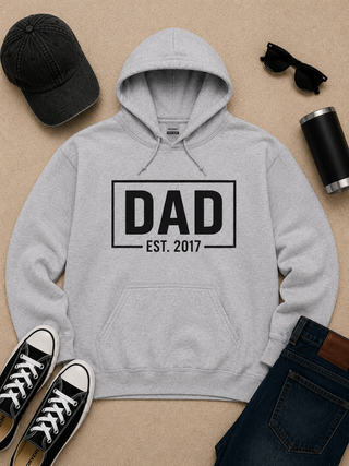 Established Dad Custom Year Cotton Blend Long Sleeve Grey Avery Mae Graphic Hoodie Sweatshirt - Multiple Options (Gildan)