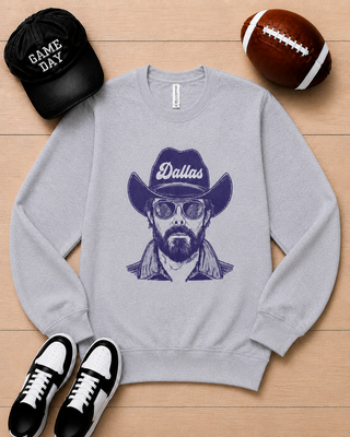 Light gray long-sleeve crewneck sweatshirt with Dallas cowboy graphic