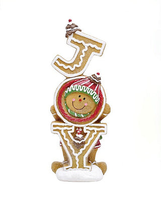 Festive resin decor gingerbread-themed standing figure with colorful icing and frosting details