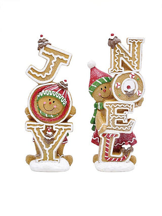 Festive resin decor set of two gingerbread-themed standing figures with candy designs