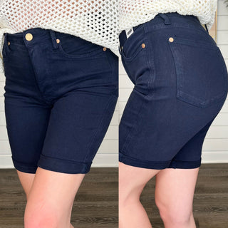 Judy Blue Tess Tummy Control High Rise Navy Bermuda Shorts