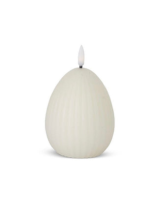 White Easter egg LED candle with lit wick-style LED on top