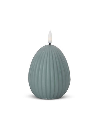 Green ribbed Easter egg LED candle with lit wick-style LED on top